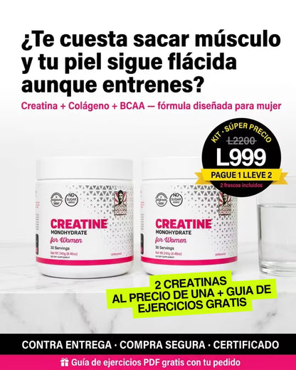 Creatina 3 en 1 para Mujer — Músculo, Piel y Energía.