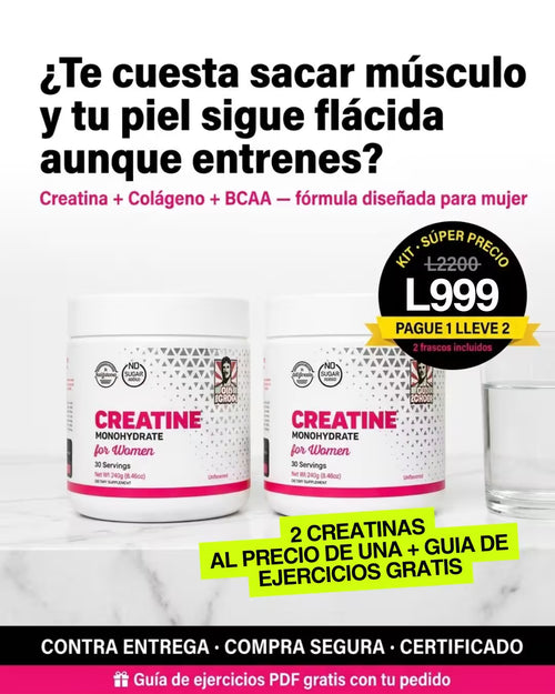 Creatina 3 en 1 para Mujer — Músculo, Piel y Energía.